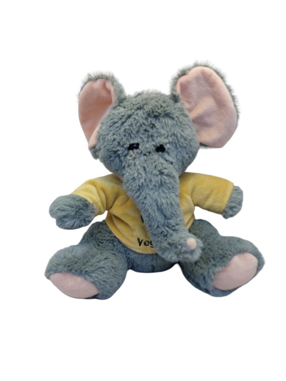Plush Grey Elephant in yellow tee shirt "Wild 4 Vegas" 11" sitting Stuffed